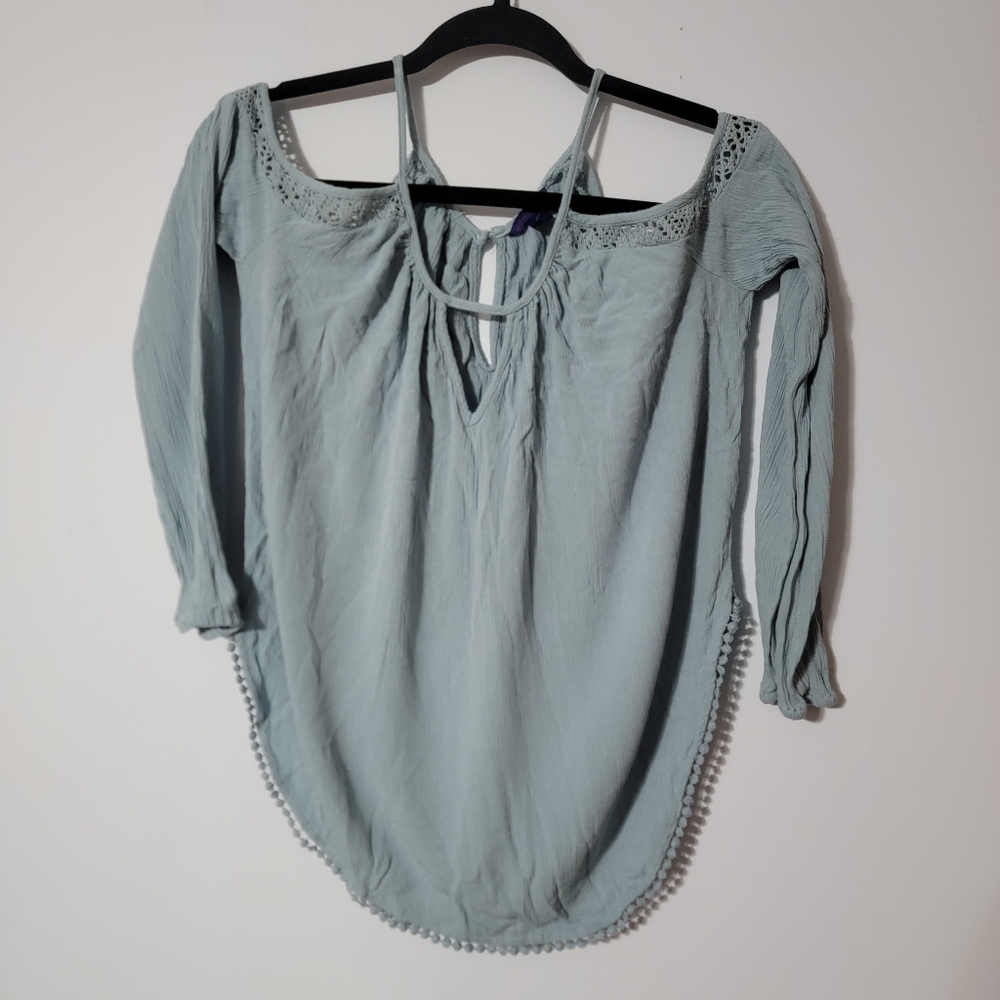 💚 Aeropostle Womens Cold Shoulder‎ Poet Blouse Steel Blue Size Small